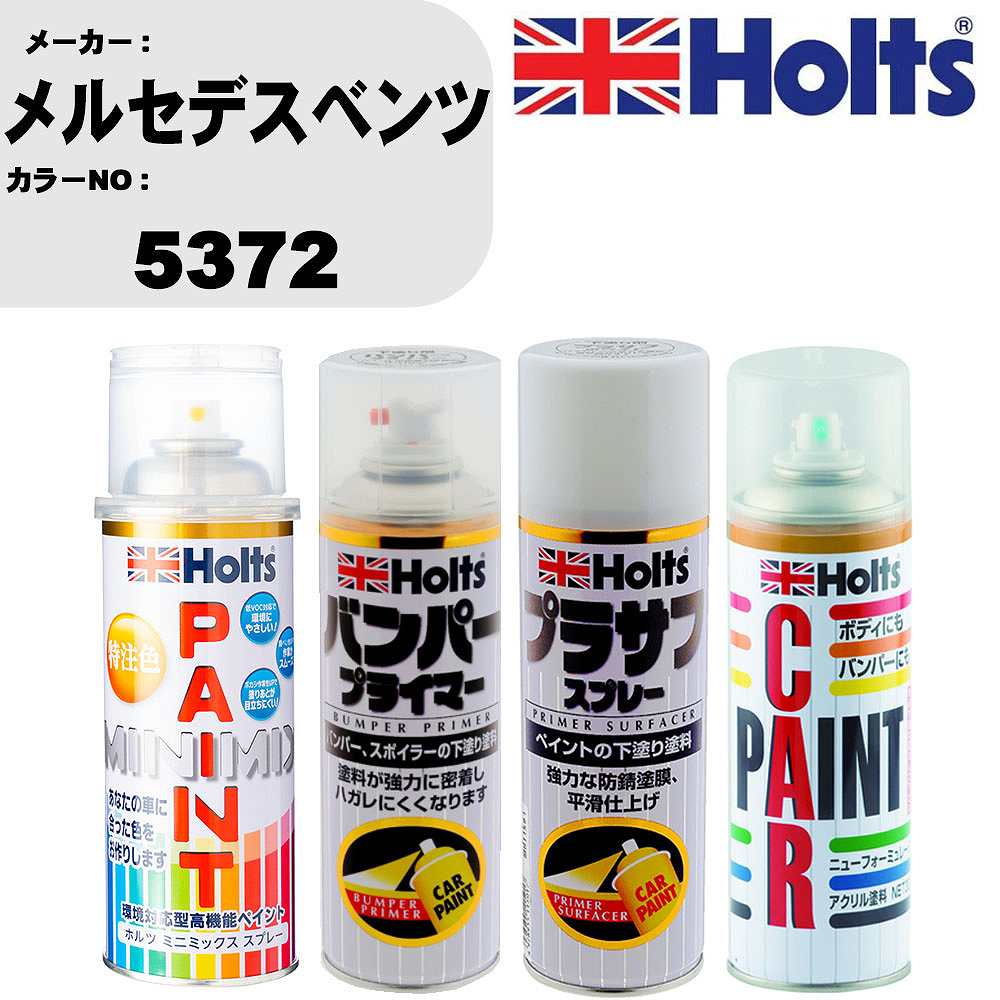 車 バンパー 塗装 スプレーメルセデスベンツ カラー番号 5372 ペイントスプレー+バンパープライマー(MH11505)+プラサフホワイト(MH11501)+ぼかし剤(MH11608)セット カラースプレー ホルツ MINMIX ミニミックス オーダーカラー 補修 塗装 カーペイント ミラー【TU&SP】