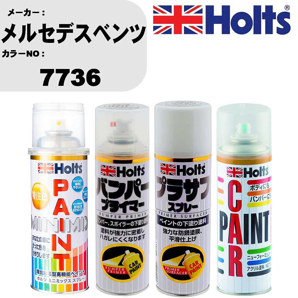 車 バンパー 塗装 スプレーメルセデスベンツ カラー番号 7736 ペイントスプレー+バンパープライマー(MH11505)+プラサフホワイト(MH11501)+ぼかし剤(MH11608)セット カラースプレー ホルツ MINMIX ミニミックス オーダーカラー 補修 塗装 カーペイント ミラー【TU&SP】