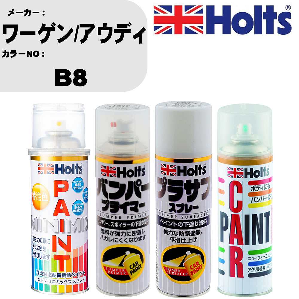 車 バンパー 塗装 スプレーワーゲン/アウディ カラー番号 B8 ペイントスプレー+バンパープライマー(MH11505)+プラサフホワイト(MH11501)+ぼかし剤(MH11608)セット カラースプレー ホルツ MINMIX ミニミックス オーダーカラー 補修 塗装 カーペイント ミラー【TU&SP】