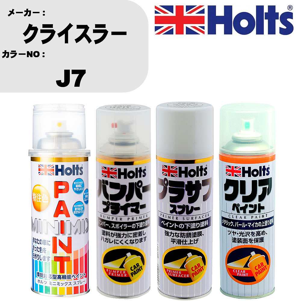 車 塗装 スプレー クライスラー J7 ペイントスプレー+バンパープライマー(MH11505)+プラサフホワイト(MH11501)+クリア(MH11604)セット カラースプレー ホルツ MINMIX ミニミックス オーダーカラー 補修 カーペイント【TU&SP】 車 傷消し キズ 直し 自分 で