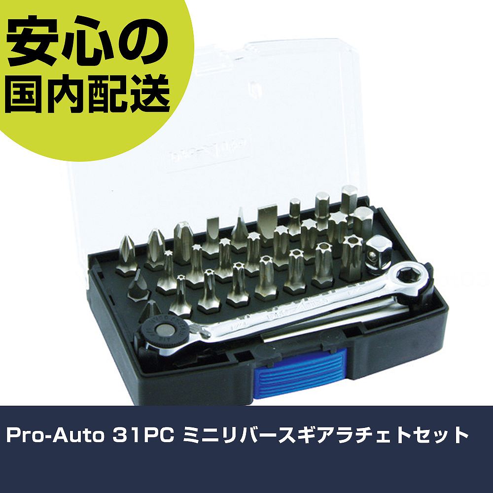Pro-Auto 31PC ミニリバースギアラチェトセット MRG-1431S ネジ締め 精密作業 工具 握りやすい 作業工具 高耐久 プロ用