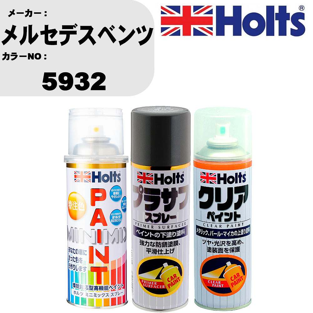 車 塗装 スプレー メルセデスベンツ 5932 ペイントスプレー+プラサフグレー(MH11503)+クリア(MH11604)セット カラースプレー ホルツ MINMIX ミニミックス オーダーカラー 補修 カーペイント【TU&SP】 車 傷消し キズ 直し 自分 で