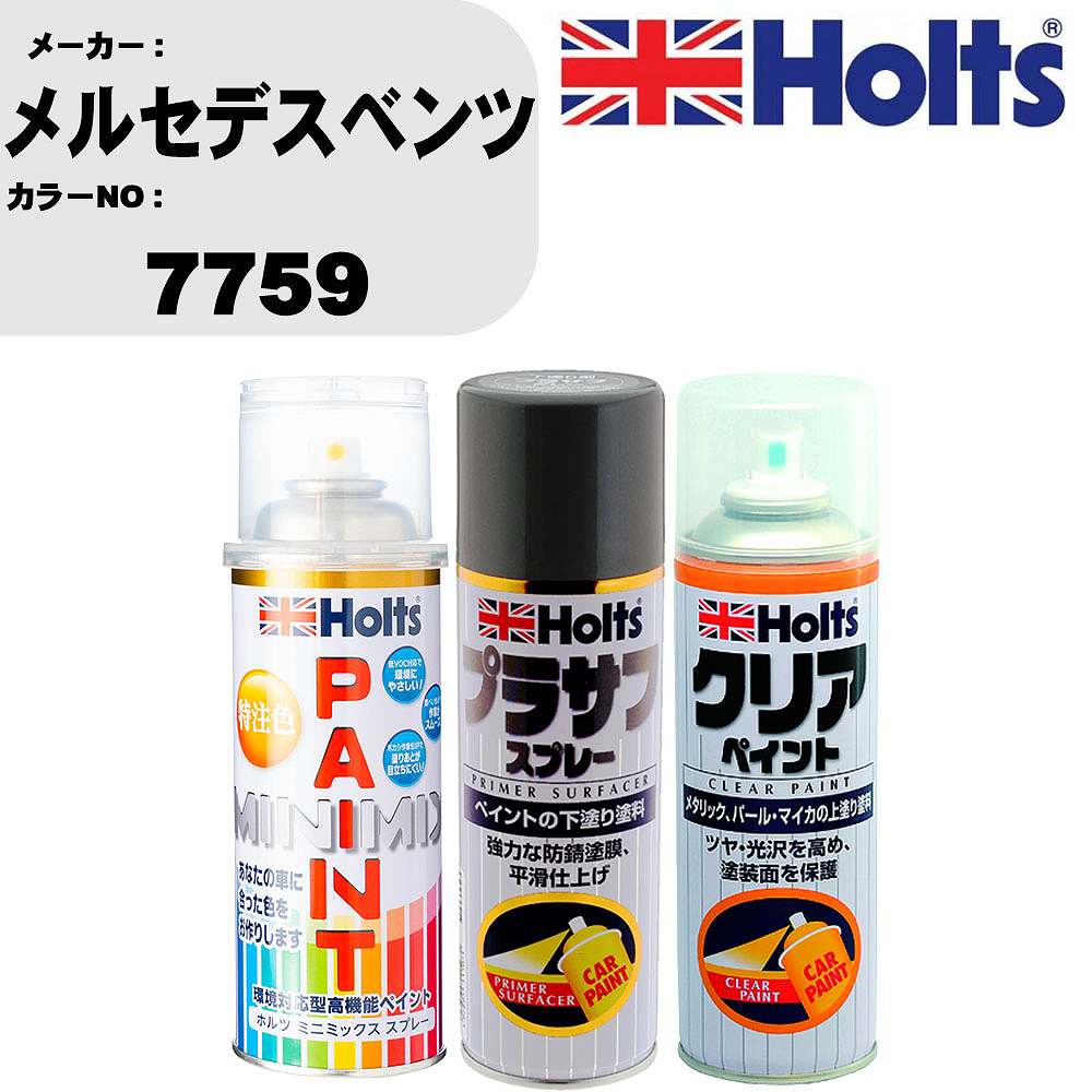 車 塗装 スプレー メルセデスベンツ 7759 ペイントスプレー+プラサフグレー(MH11503)+クリア(MH11604)セット カラースプレー ホルツ MINMIX ミニミックス オーダーカラー 補修 カーペイント【TU&SP】 車 傷消し キズ 直し 自分 で