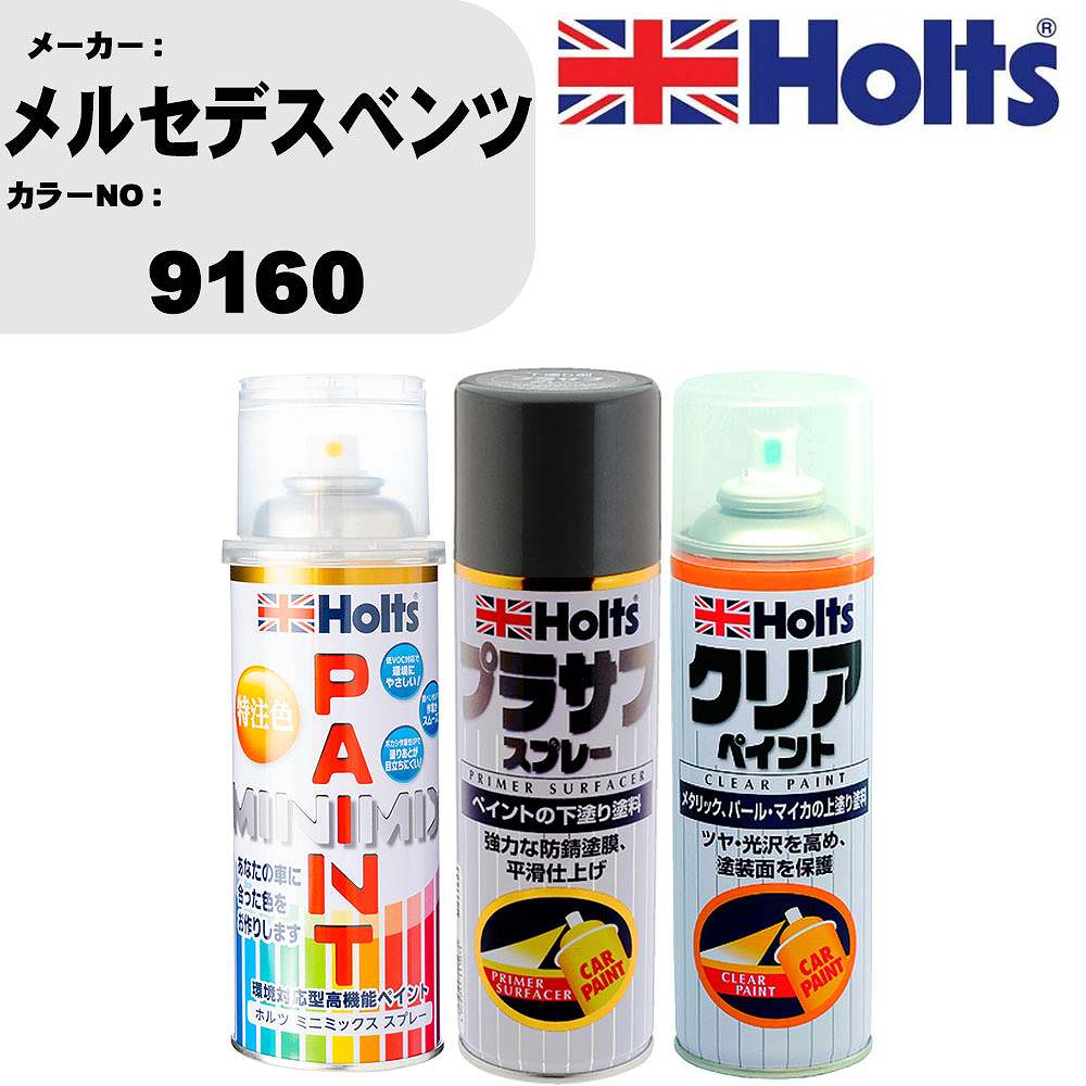 車 塗装 スプレー メルセデスベンツ 9160 ペイントスプレー+プラサフグレー(MH11503)+クリア(MH11604)セット カラースプレー ホルツ MINMIX ミニミックス オーダーカラー 補修 カーペイント【TU&SP】 車 傷消し キズ 直し 自分 で