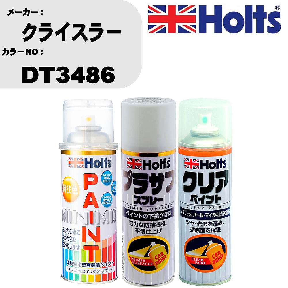 車 塗装 スプレー クライスラー DT3486 ペイントスプレー+プラサフホワイト(MH11501)+クリア(MH11604)セット カラースプレー ホルツ MINMIX ミニミックス オーダーカラー 補修 カーペイント【TU&SP】 車 傷消し キズ 直し 自分 で
