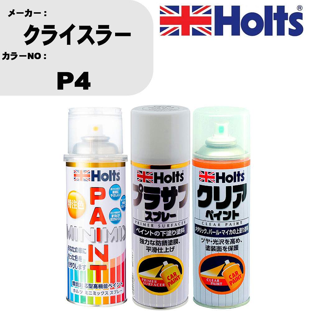 車 塗装 スプレー クライスラー P4 ペイントスプレー+プラサフホワイト(MH11501)+クリア(MH11604)セット カラースプレー ホルツ MINMIX ミニミックス オーダーカラー 補修 カーペイント【TU&SP】 車 傷消し キズ 直し 自分 で