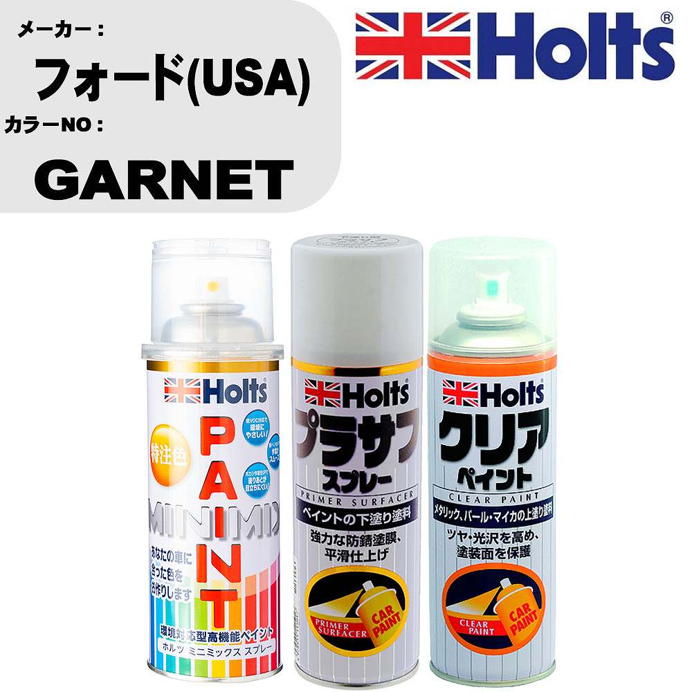 車 塗装 スプレー フォード(USA) GARNET ペイントスプレー+プラサフホワイト(MH11501)+クリア(MH11604)セット カラースプレー ホルツ MINMIX ミニミックス オーダーカラー 補修 カーペイント【TU&SP】 車 傷消し キズ 直し 自分 で