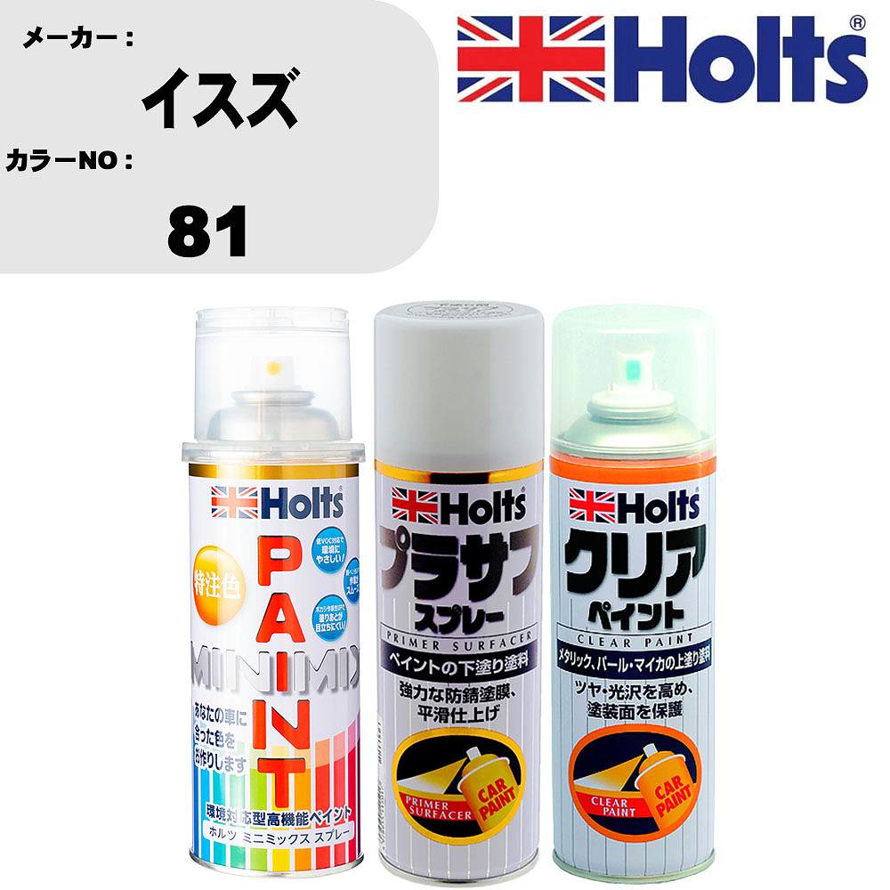 車 塗装 スプレー イスズ 81 ペイントスプレー+プラサフホワイト(MH11501)+クリア(MH11604)セット カラースプレー ホルツ MINMIX ミニミックス オーダーカラー 補修 カーペイント【TU&SP】 車 傷消し キズ 直し 自分 で