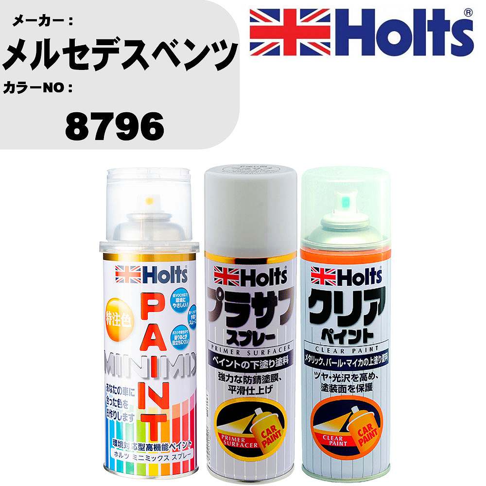 車 塗装 スプレー メルセデスベンツ 8796 ペイントスプレー+プラサフホワイト(MH11501)+クリア(MH11604)セット カラースプレー ホルツ MINMIX ミニミックス オーダーカラー 補修 カーペイント【TU&SP】 車 傷消し キズ 直し 自分 で