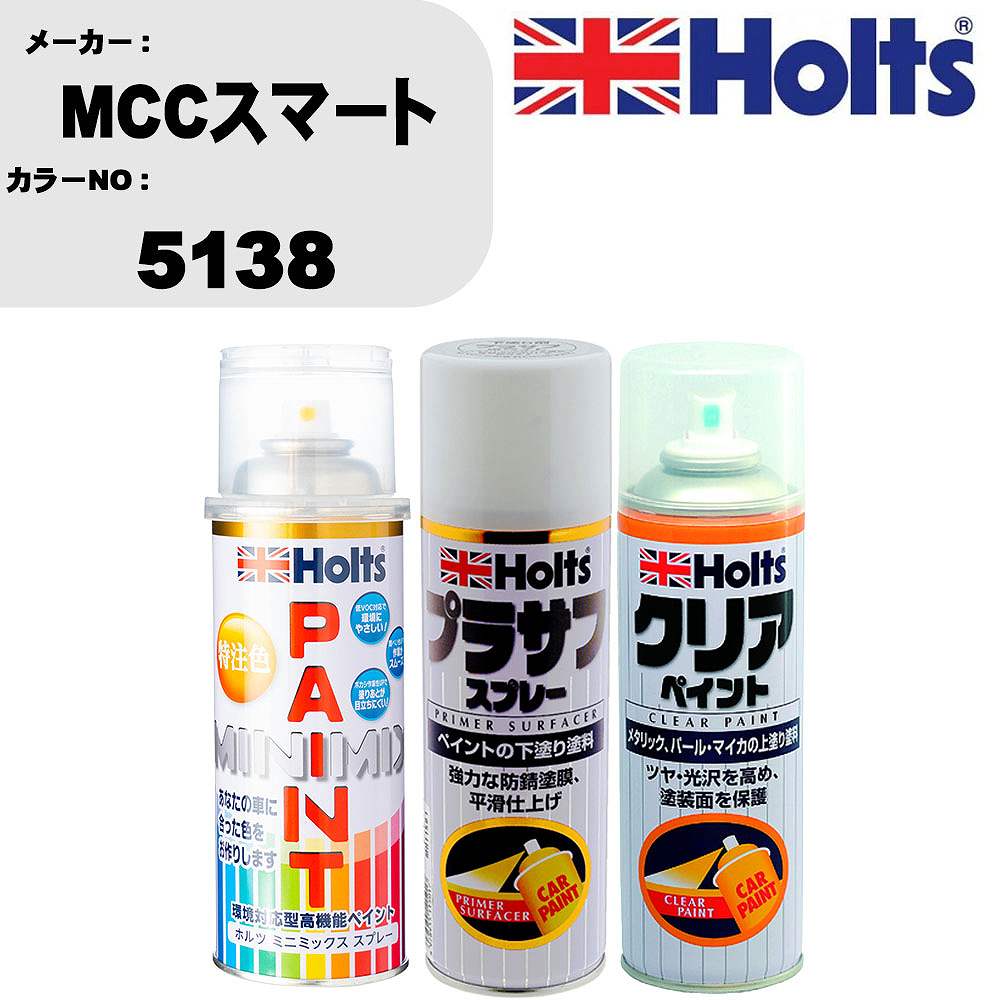 車 塗装 スプレー MCCスマート 5138 ペイントスプレー+プラサフホワイト(MH11501)+クリア(MH11604)セット カラースプレー ホルツ MINMIX ミニミックス オーダーカラー 補修 カーペイント【TU&SP】 車 傷消し キズ 直し 自分 で