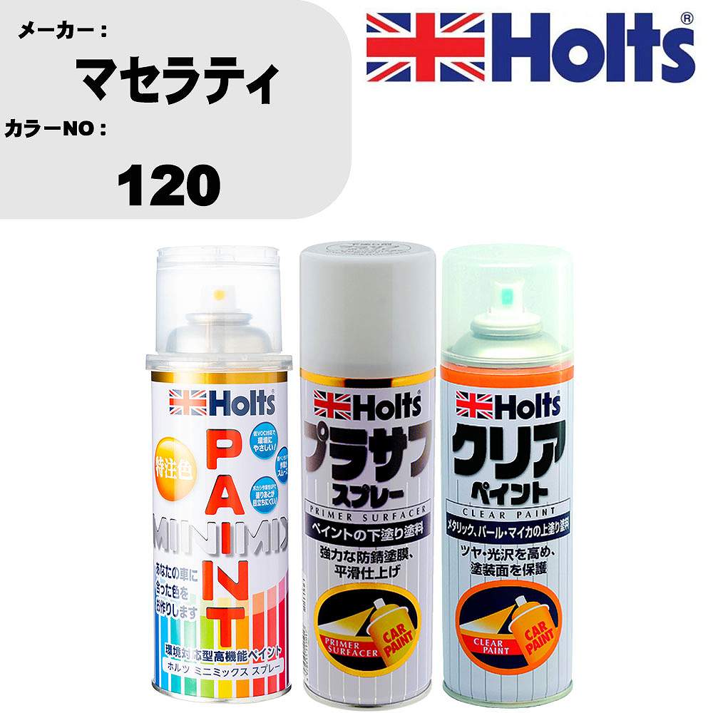 車 塗装 スプレー マセラティ 120 ペイントスプレー+プラサフホワイト(MH11501)+クリア(MH11604)セット カラースプレー ホルツ MINMIX ミニミックス オーダーカラー 補修 カーペイント【TU&SP】 車 傷消し キズ 直し 自分 で