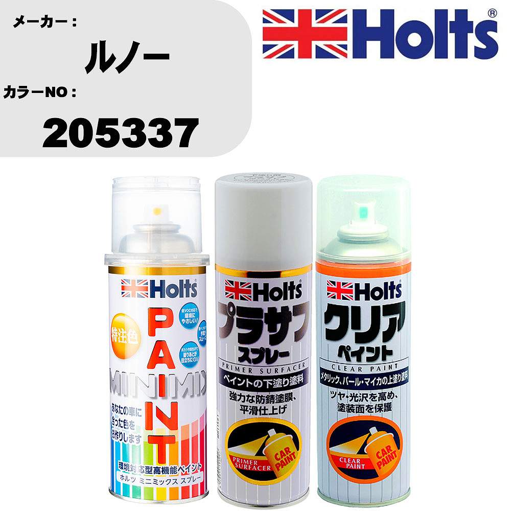 車 塗装 スプレー ルノー 205337 ペイントスプレー+プラサフホワイト(MH11501)+クリア(MH11604)セット カラースプレー ホルツ MINMIX ミニミックス オーダーカラー 補修 カーペイント【TU&SP】