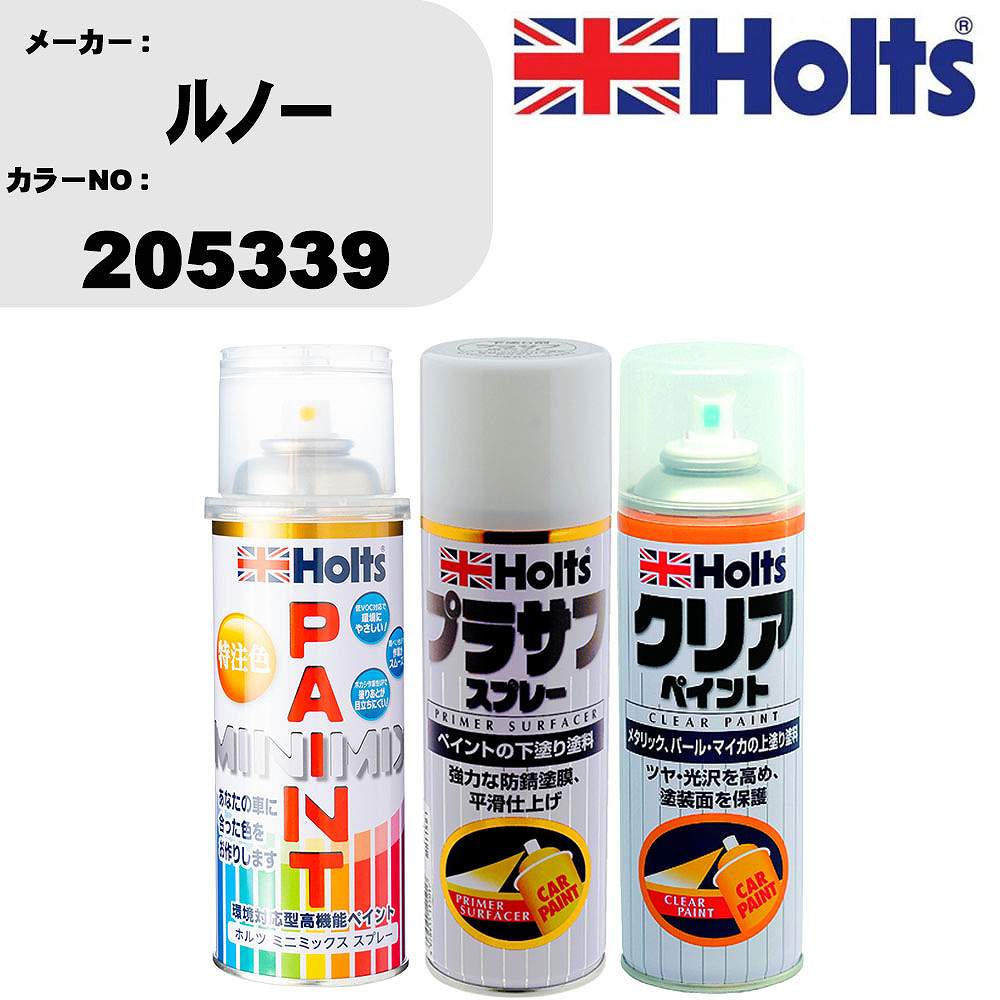 車 塗装 スプレー ルノー 205339 ペイントスプレー+プラサフホワイト(MH11501)+クリア(MH11604)セット カラースプレー ホルツ MINMIX ミニミックス オーダーカラー 補修 カーペイント【TU&SP】