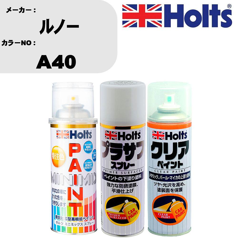 車 塗装 スプレー ルノー A40 ペイントスプレー+プラサフホワイト(MH11501)+クリア(MH11604)セット カラースプレー ホルツ MINMIX ミニミックス オーダーカラー 補修 カーペイント【TU&SP】