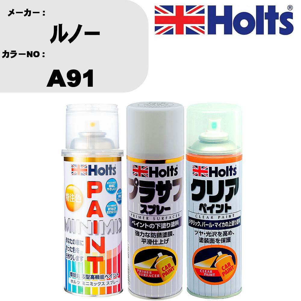 車 塗装 スプレー ルノー A91 ペイントスプレー+プラサフホワイト(MH11501)+クリア(MH11604)セット カラースプレー ホルツ MINMIX ミニミックス オーダーカラー 補修 カーペイント【TU&SP】
