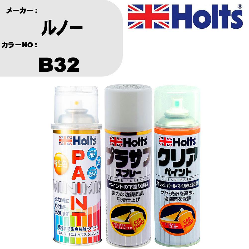 車 塗装 スプレー ルノー B32 ペイントスプレー+プラサフホワイト(MH11501)+クリア(MH11604)セット カラースプレー ホルツ MINMIX ミニミックス オーダーカラー 補修 カーペイント【TU&SP】