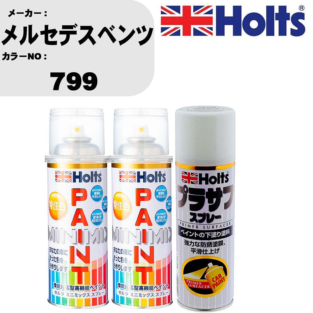 車 塗装 スプレー メルセデスベンツ 799 ペイントスプレー+プラサフホワイト(MH11501)セット カラースプレー ホルツ MINMIX ミニミックス オーダーカラー 補修 カーペイント【TU&SP】