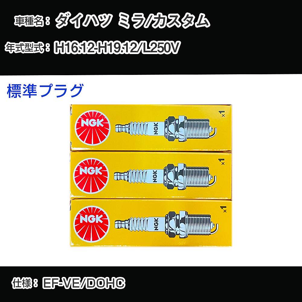 ダイハツ ミラ/カスタム L250V スパークプラグ NGK H16.12-H19.12 標準プラグ BKUR6E 【H04006】