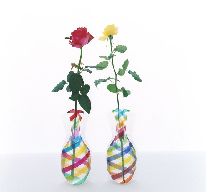 ディーブロス 花瓶 [D-BROS公式サイト] Flowervase　フラワーベース　レインボー　ビニール製の花瓶　贈り物をイメージしたリボンのデザイン　一輪挿し　花器　プチギフト　おしゃれ／D-BROS