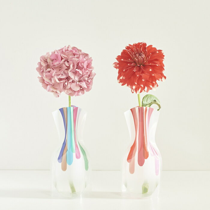 【D-BROS公式サイト】Flowervase　フラワーベース　ビニール製の花瓶　カラフルな絵の具を垂らしたようなデザイン カラードロップス＋ブラウン　一輪挿し　花器　プチギフト　おしゃれ／D-BROS