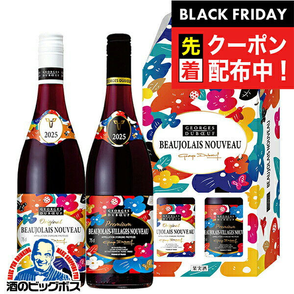 ブラックフライデー先着クーポン！【2-B】【赤ワイン2本セット】【ボジョレーヌーボー2025】ジョルジュ デュブッフ ボジョレー ヌーヴォー 750ml ＆ ヴィラージュ ヌーヴォー 750ml 【本州のみ 送料無料】のサムネイル