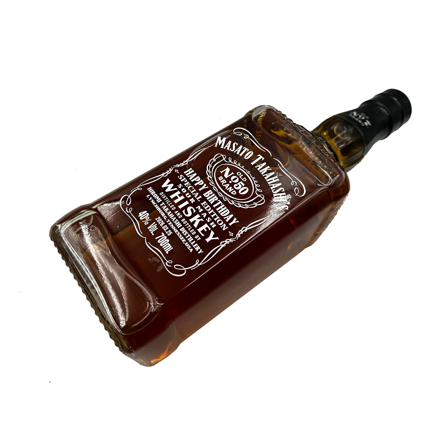 ドリームクラフト&ビッグボスの名入れ ジャックダニエル プリント B 700ml グラス・丸氷製氷カップセット 名前入り ギフト 男性 女性 誕生日 プレゼント 結婚祝い 還暦祝い 古希 お祝い 贈り物 父の日｜アングル2