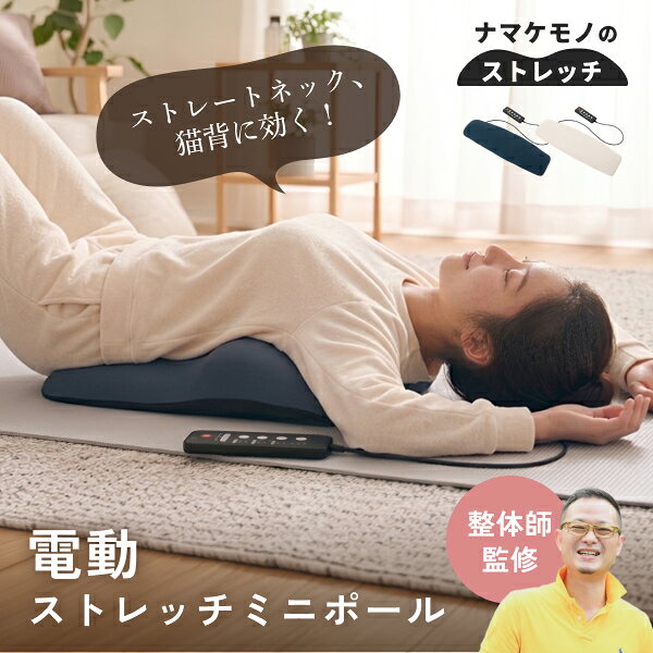 [ポイント10倍!14日20時~17日9時59分]電動ストレッチミニポール「ナマケモノのストレッチ」 フィットネス スマホ首 肩 腰 整体師監修 ミニポール 自動 寝ながら使える ストレートネックケア ヨガポール ハーフ ミニ ネイビー アイボリー SMS4301
