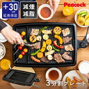 【プラス30日延長保証カード付き】焼肉プレート 電気焼肉器 減煙 減脂 高火力 煙が出にくい ヘルシー 洗える 小型 コンパクト 少人数 1人用 2人用 ロースター グリル ホットプレート 一人焼肉 Peacock ピーコック ブラック WY-D120B