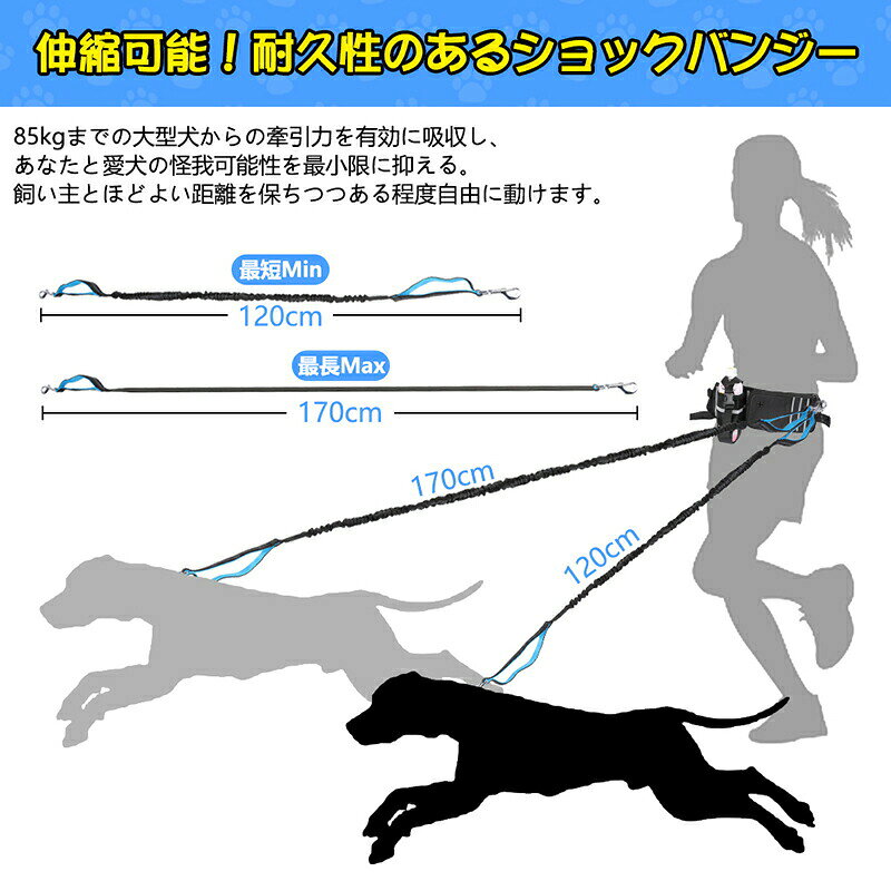 【2026年新発売】犬用リード ウエストパック付き ペットボトル収納 腰ベルト ナイ...