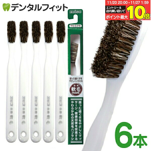 エビス 軟毛歯ブラシ やわらかめ 6本セット 弱った歯ぐきをやさしくいたわる高級軟毛歯ブラシ EBiSU B-..