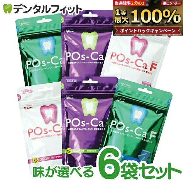【★エントリーでポイント5倍 9/11 1:59迄】キシリトールガム 歯科専用 ポスカ・エフ(POs-Ca F)パウチタイプ 100g 6袋セット 歯科専売品 ペパーミント/マスカット/ストロベリー【送料無料】