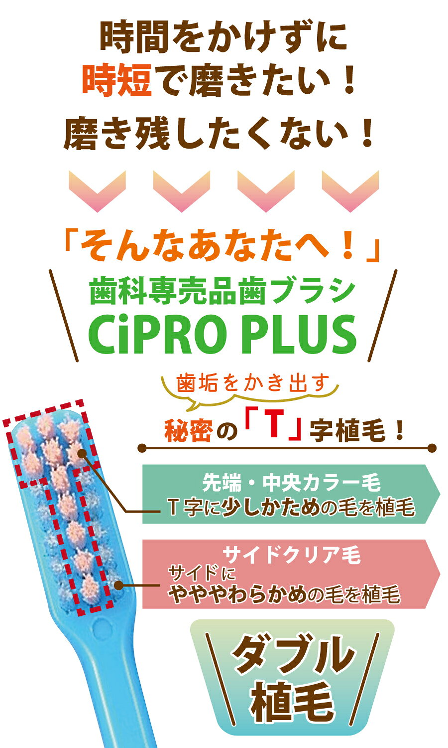 【★50%OFF 7/10 21:00-7/11 1:59】歯ブラシ Ci PRO PLUS T字ダブル植毛 20本セット...