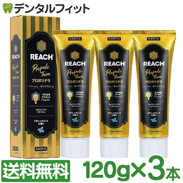 【北陸げんき市★先着100円OFFクーポン有】リーチ プロポリテラ クラシックミント 3本セット(120g/本) REACH プロポリス 天然由来 無添加 歯磨き剤 歯みがき粉 ジェル (医薬部外品) 【日用品】