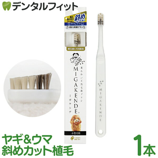 ミガケンデ MIGAKENDE 柔らかい天然毛歯ブラシ 小型犬用 ヤギ＆ウマ 斜めカット植毛 柔らか＋磨き心地 ..
