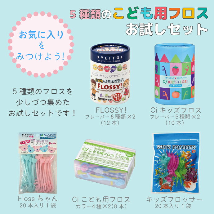 5種類のこども用フロスお試しセット 1セット(合計70本入) 福袋 (キッズフロッサー2...