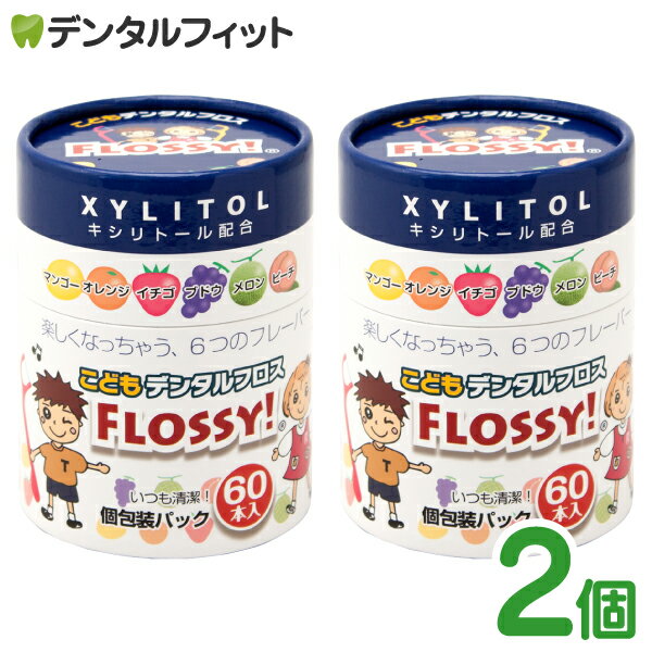 【送料無料】こども専用フロス FLOSSY!(フロッシー) 2個セット(1個/60本入) 個包装 こどもデンタル フロス 子供 子供用 キシリトール 配合 キッズ フロッシー こどもフロス 味付き