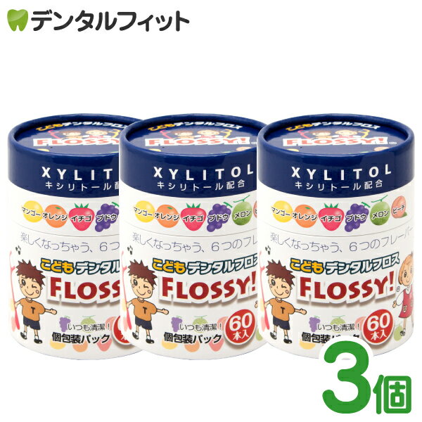 【送料無料】こども専用フロス FLOSSY!(フロッシー) 3個セット(1個/60本入) 個包装 こどもデンタル フロス 子供 子供用 キシリトール 配合 キッズ フロッシー こどもフロス 味付き