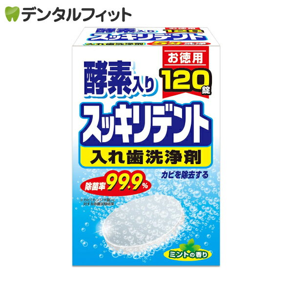 スッキリデント 入れ歯洗浄剤 総入れ歯用 酵素入り 99.9%除菌 ミントの香り 120錠入 ※お一人様1点まで【メール便選択…