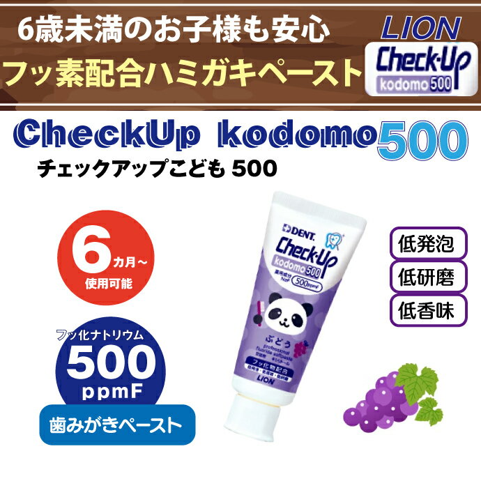 【北陸げんき市★先着100円OFFクーポン有】歯磨き粉 子供 チェックアップ 500ppmF ライオン kodomo 500 ぶどう(60g×1本) グレープとCheckUPジェル バナナ (60g×1本) の2本セット パンダ ジェルバナナ 2