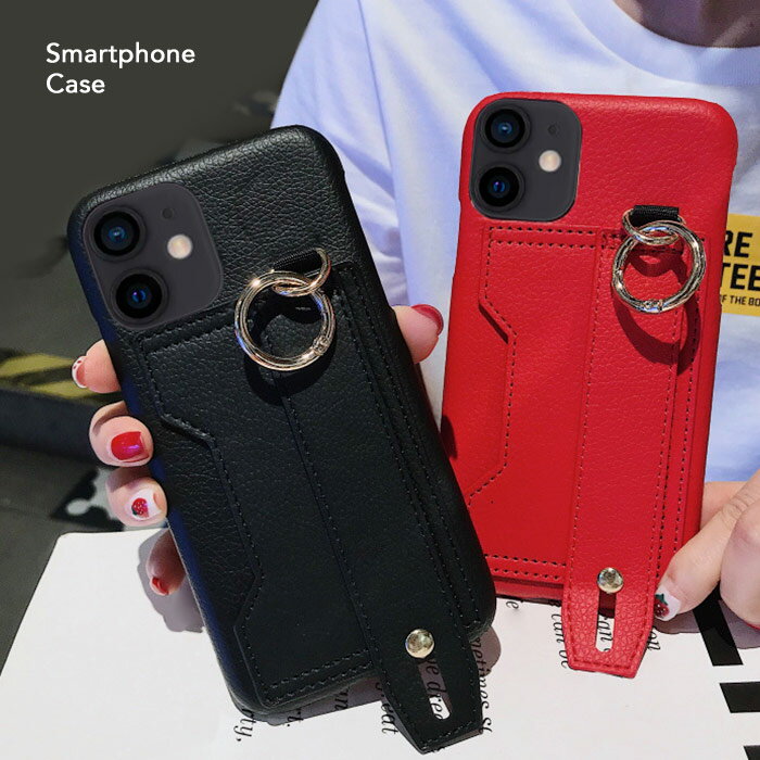 樂天商城 - iPhone12 mini リング付き ケース バンド ベルト付き iPhone12mini 背面カバー iPhone 12 mini スマホケース 耐衝撃 落下防止 Dリング カラナビリング付 フィンガーベルト　スタンド機能 アイフォン12ミニ 背面ケース PUレザー かわいい おしゃれ 送料無料