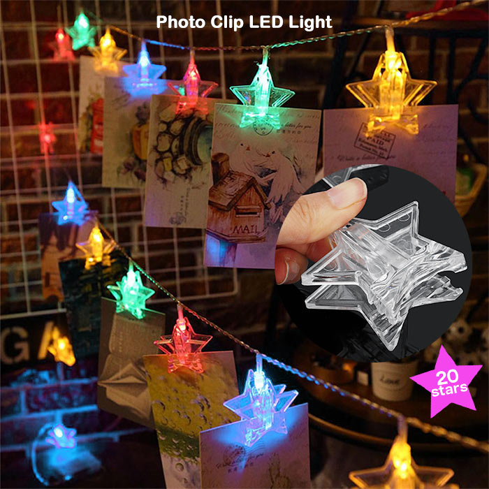 LED 星型 クリップ ガーランド 写真クリップ led 20球 電池式 ストリングライト フォトクリップ スターガーランド 誕生日 結婚式 クリスマス クリップライト 飾り 装飾 3メートル 子供部屋 ダ…