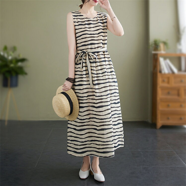 ワンピース ノースリーブ 夏 レディース ベージュ 黒 ボーダー柄 aライン 膝上 無地 きれいめ ノースリーブ ワンピース ワンピース ロング丈 フレア ゆるい 袖なし ゆったり カジュアル リゾート コーデ シンプル 2024【D MADE】