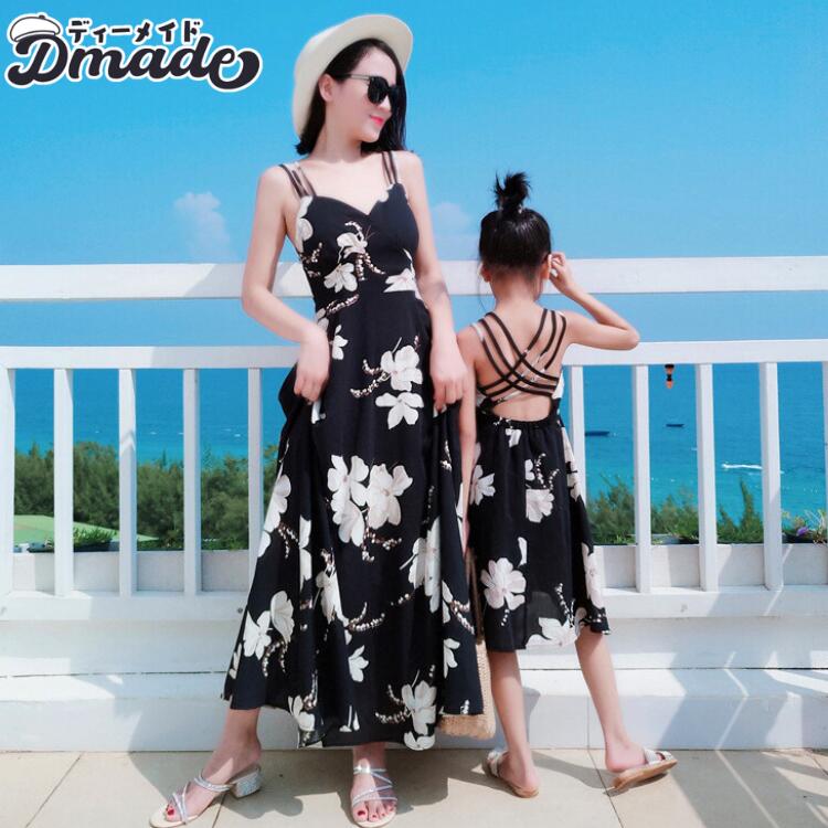 親子 ワンピース ノースリーブ 子供ワンピース 体型カバー 春夏 花柄 キッズワンピース 親子お揃い 親..