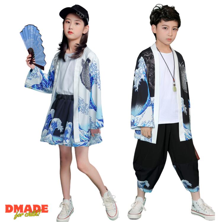和風 子供服 セットアップ キッズダンス衣装 ステージ 衣装 甚平 キッズ 着物 演出服 お祭り 舞台服 コ..