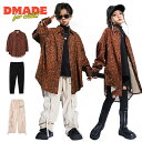 ヒョウ柄 キッズダンス衣装 セットアップ ヒップホップ キッズ 衣装 シャツ 柄シャツ パンツ 黒 カーキ色 韓国風 子供服 女の子 ストリート系 シャツ 長袖 ゆったり パンツ ロング丈 カッコイイ 舞台 演出服 団体服 110-180cm【D MADE】