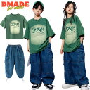 キッズ ダンス 衣装 緑 グリーン セットアップ 女の子 男の子 デニムパンツ ジーンズ カーゴパンツ ジュニア ストリート 普段着 運動着 ヒップホップ グリ...