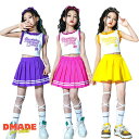 キッズ ダンス衣装 子供服 セットアップ 女の子 韓国 k-pop 可愛い 袖なし チョッキ トップス スカート プリーツスカート ピンク パープル イエロー ヒップホップ ダンスウェア ファッションショ キッズダンス衣装 へそ出し スカート 発表会 演出服 練習着【D MADE】