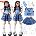 キッズ ダンス衣装 セットアップ 女の子 ブルー トップス チュールスカート へそ出し デニム スカート 袖なし チアガール 応援団 hiphop キッズ ダンスウェア 派手 かっこいい k-pop 演出服 練習着 原宿 韓国 子供服 上下 ステージ衣装 おしゃれ【D MADE】