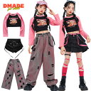 HIPHOP セットアップ 黒 ピンク ブラック らくがきデザイン テディベア 熊 デニム 女の子 ダンス衣装 ステージ衣装 ジャズダンス ヒップホップ キッズダンス 子供 韓国 かっこいい jazz 練習着 ストリート系 かわいい チアガール ガールズ 上下 応援団 演出服 【D MADE】