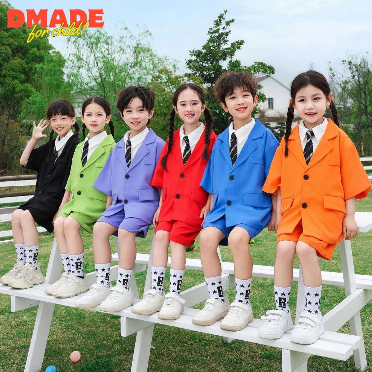 ダンス衣装 スーツ キッズ 7色 子供服 ダンス衣装 女の子 男の子 キッズ ジャズ ヒップホップ 半袖 ジャケット 短パン ショートパンツ 可愛い k-pop 応援団 hiphop 団体服 jazz 練習着 韓国風 ジュニア おしゃれ ダンスウェア 発表会 110-180【D MADE】